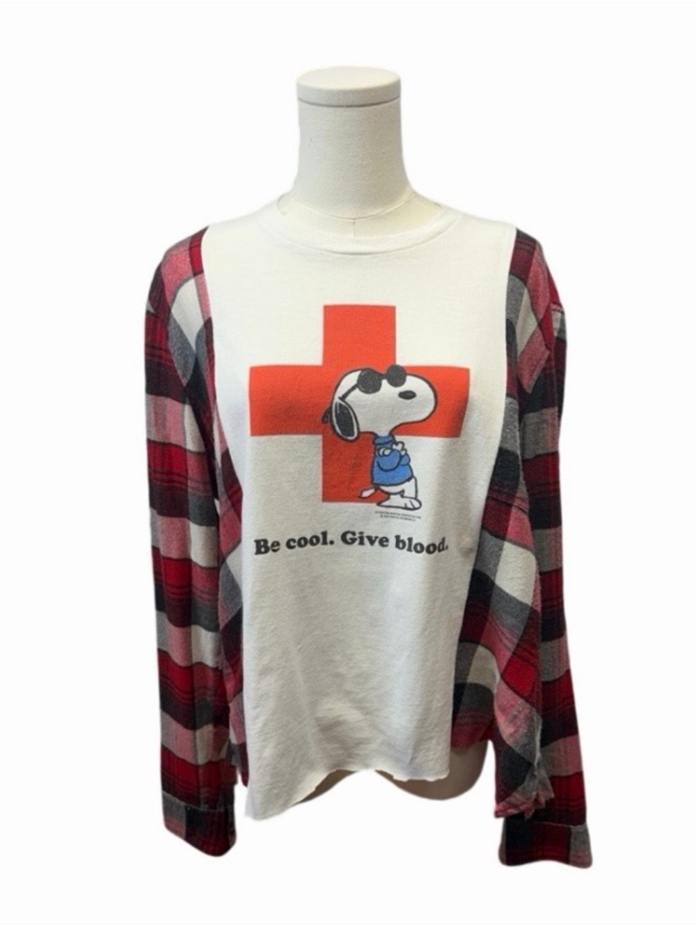 Snoopy donate blood upcycled custom flannel shirt / tshirt combination graphic t